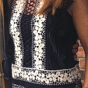 WORN ONCE! Aqua Crochet/Eyelet top with built-in tank